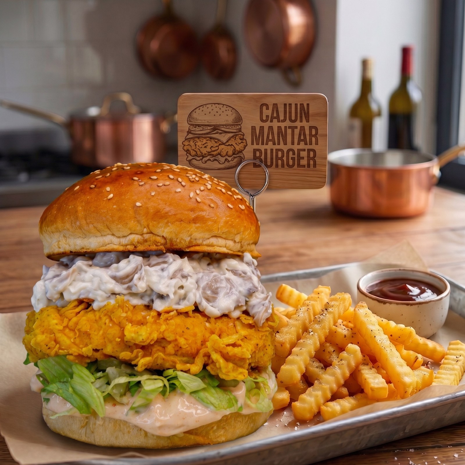 Cajun Mantar Burger ve Patates