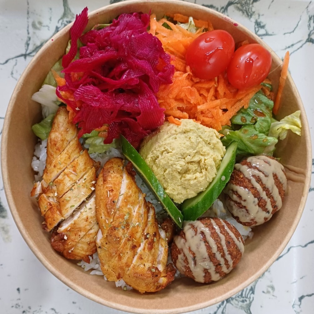 YENİ PSM Falafel Izgara Tavuk Humus & Falafel, Grilled Chicken, Hummus