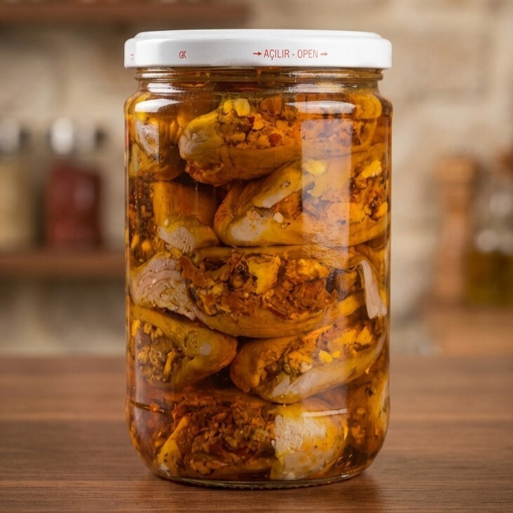 Ev Yapımı Biberli ve Cevizli Makdous Patlıcanı (600 gr)