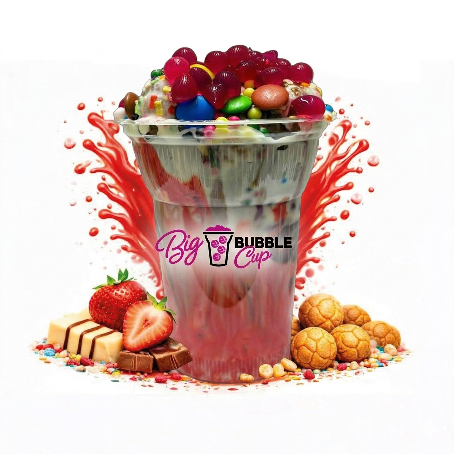 Çilekli Big Bubble Cup (Yeni Nesil Waffle)