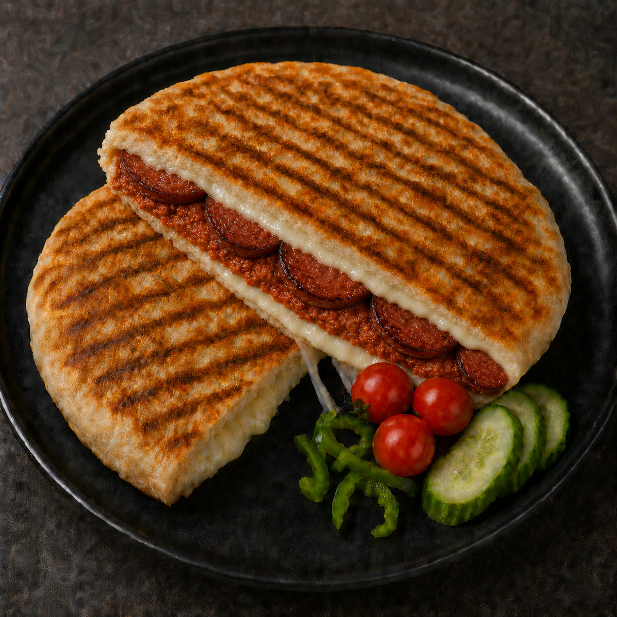Muhammaralı Sucuklu Kaşarlı Bazlama Tost