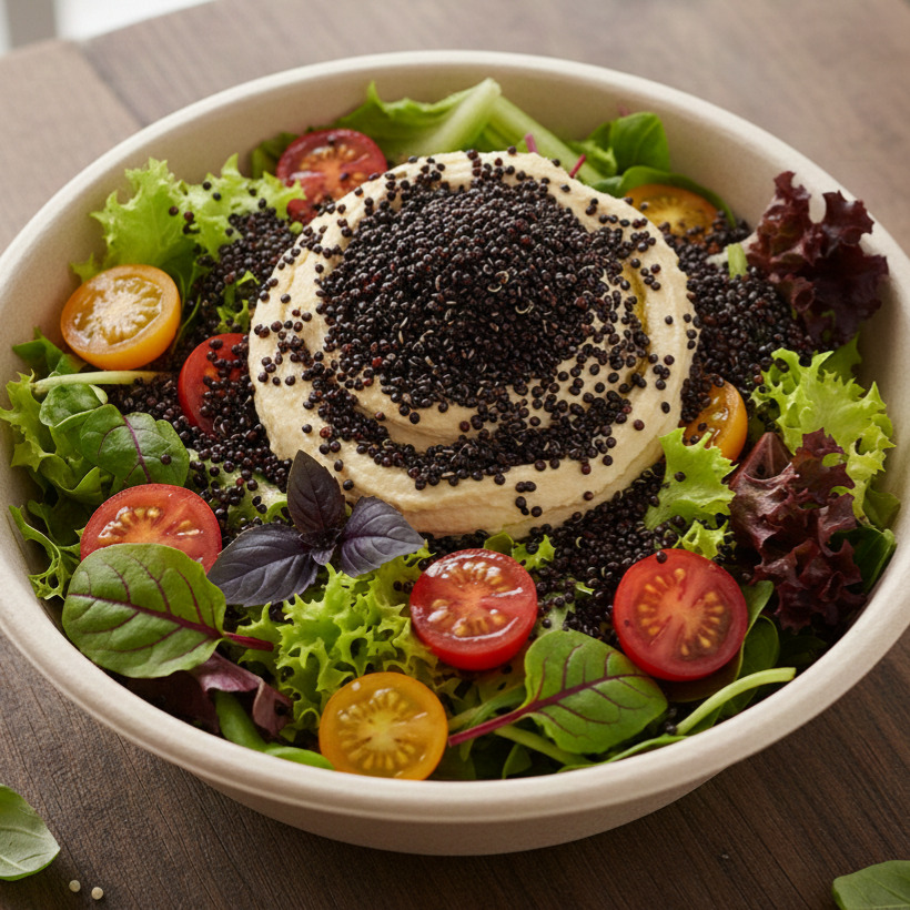 Humuslu Kinoa Salatası (610 kalori)