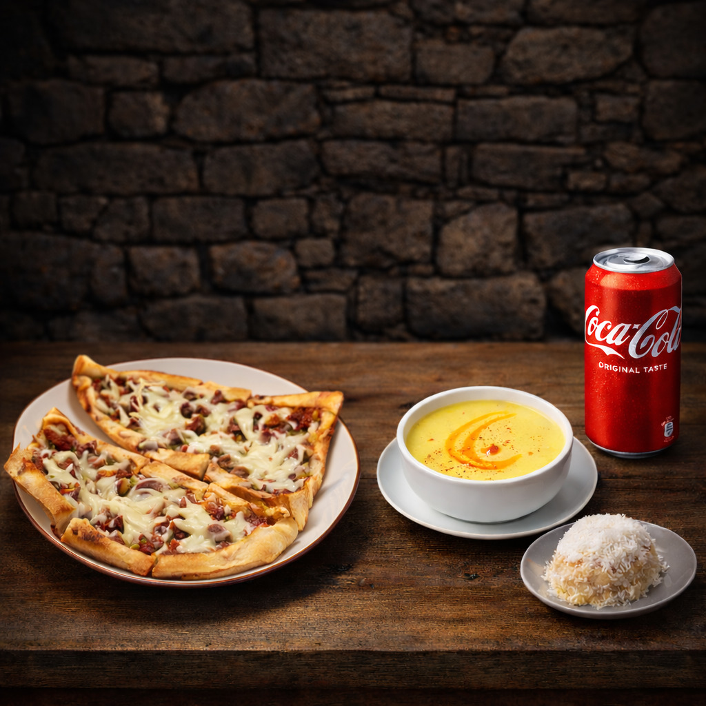 Kuşbaşılı Kaşarlı Pide + Tatlı + Çorbalı Menü