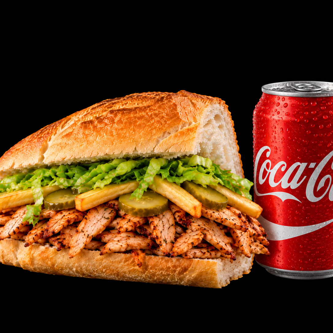 Yarım Ekmek Tavuk Döner + Kutu Coca-Cola (330 ml)