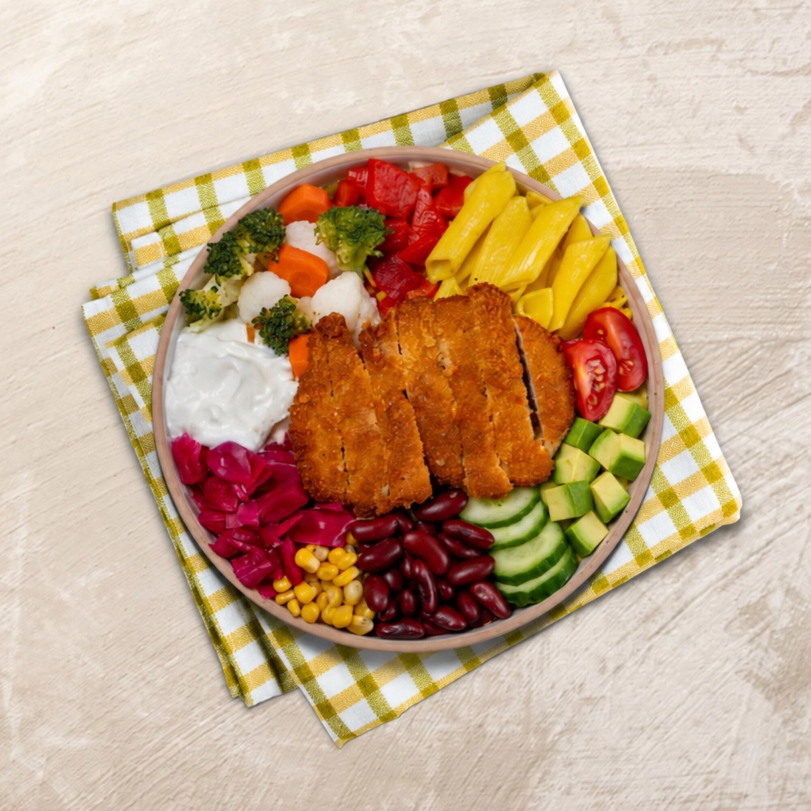 Makarnalı Schnitzel Bowl