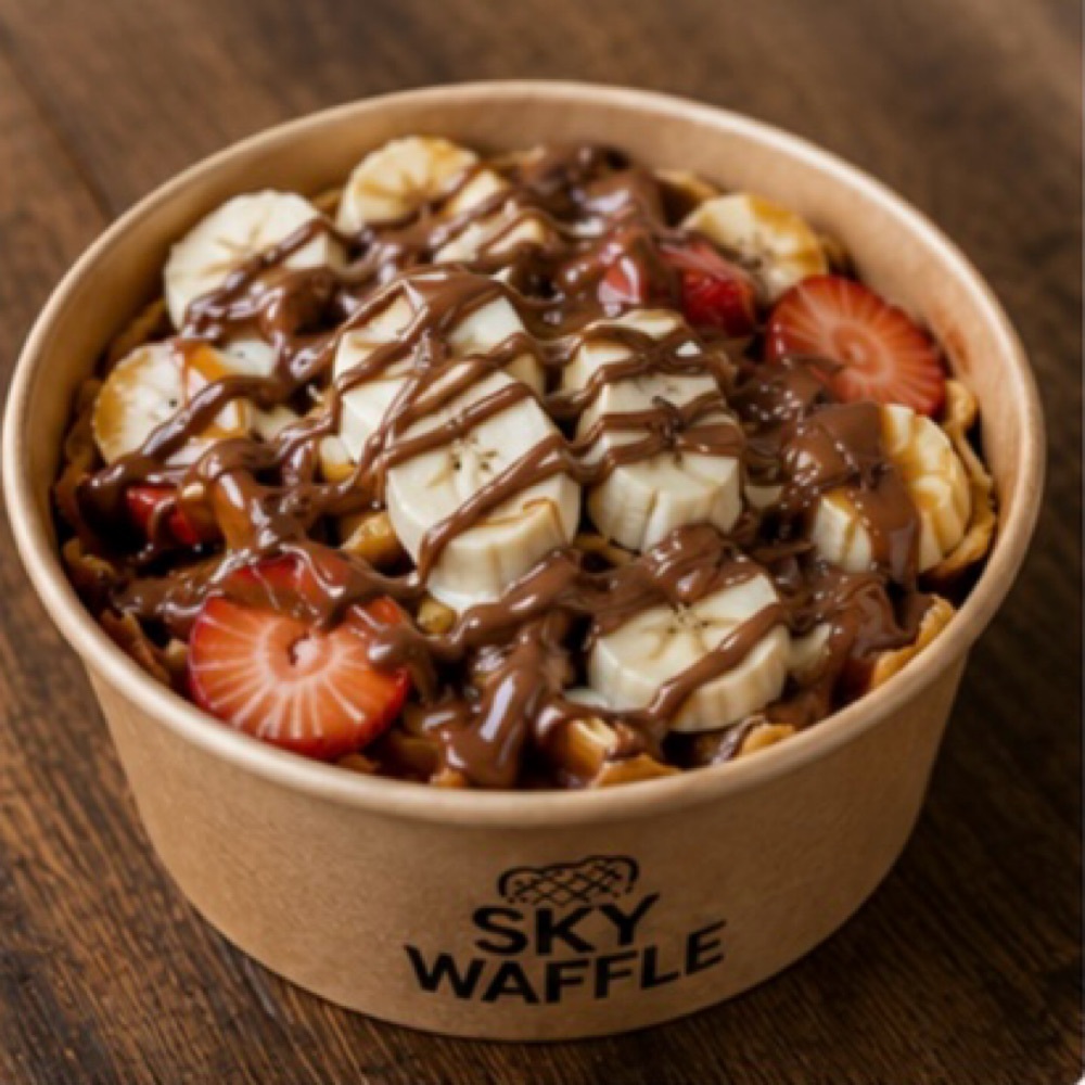 Beyaz ve Sütlü Çikolatalı Muzlu Bowl Waffle