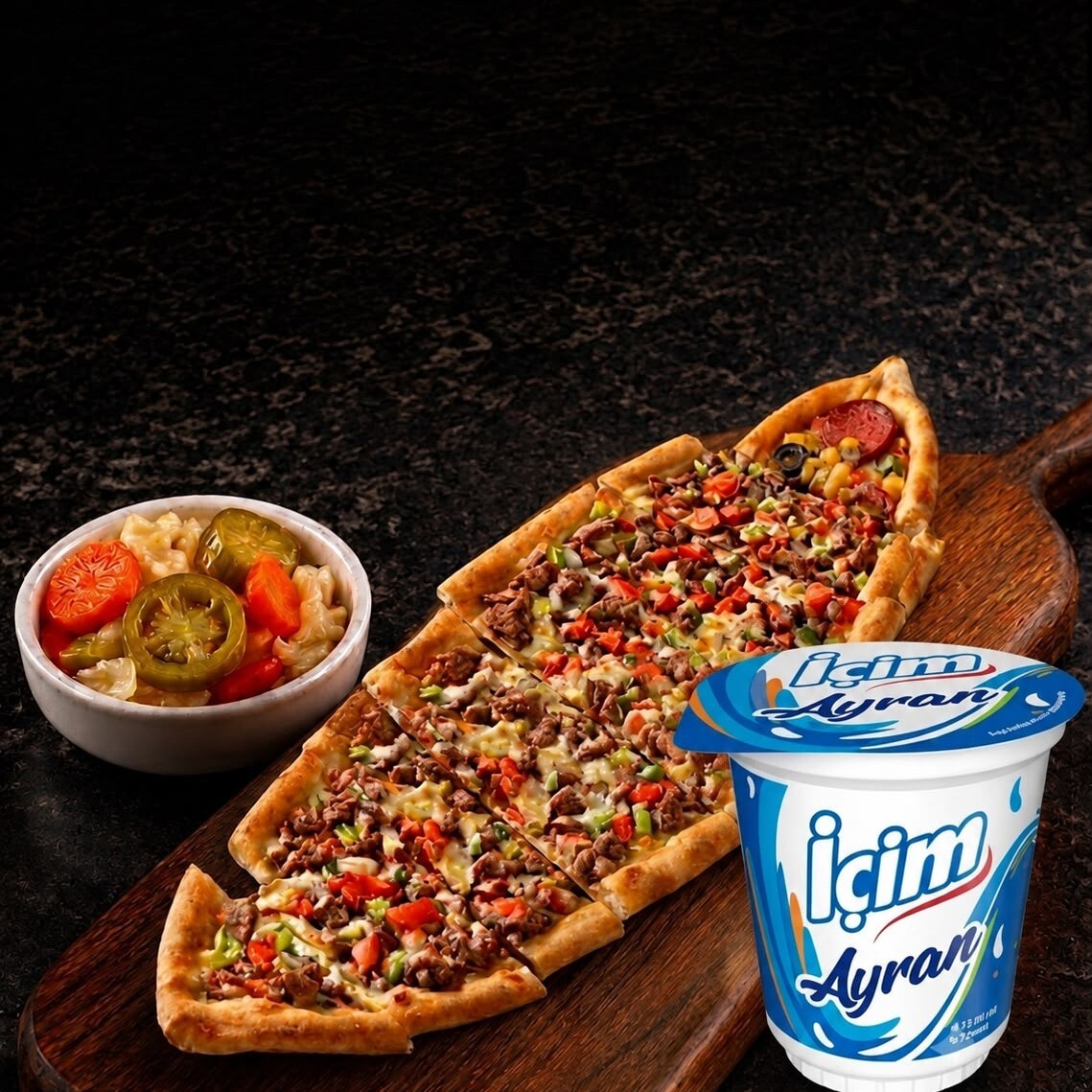45 Cm Boyutunda Kuşbaşı Kaşarlı Pide Menü