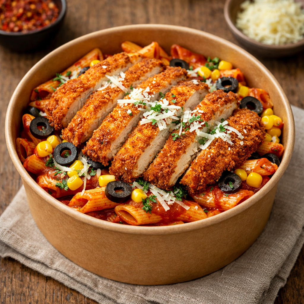 Domates Soslu Şnitzel Penne Makarna