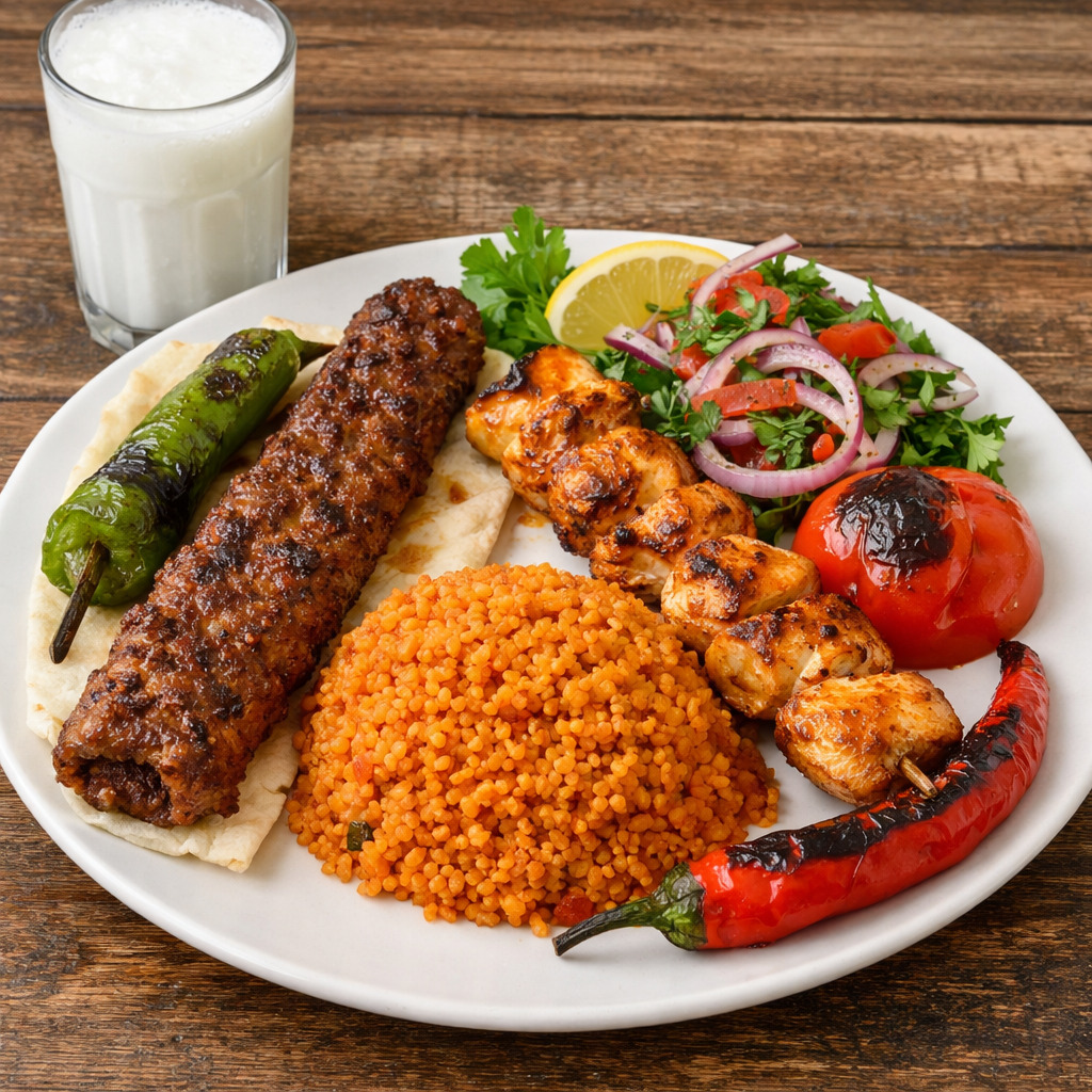 1 Şiş Adana 1 Şiş Tavuk+1 Şiş urfa+1 ayran