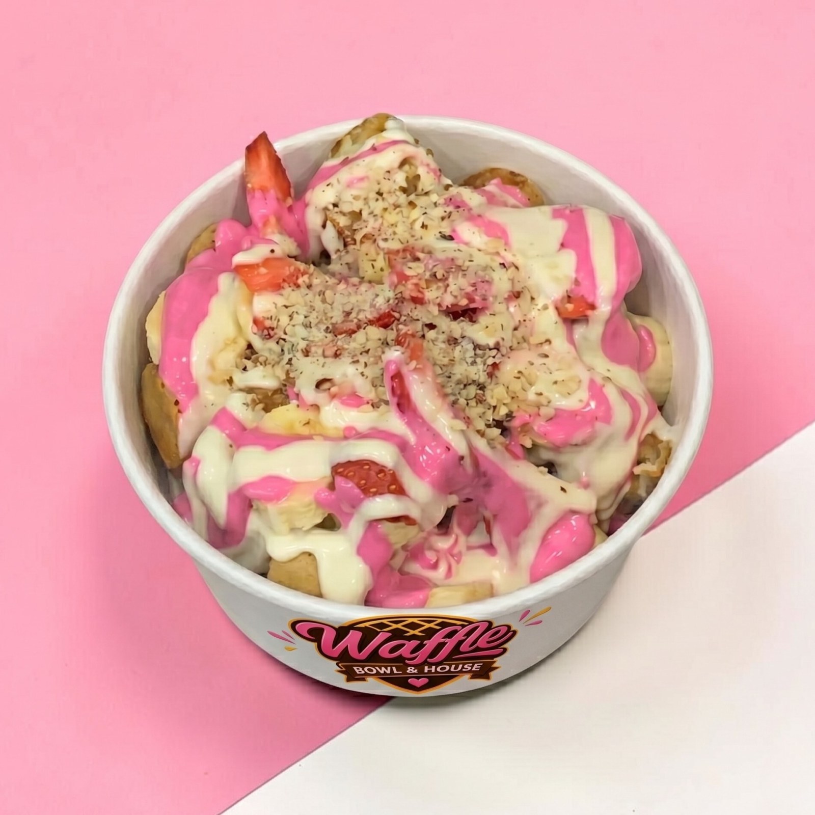 Pembe Beyaz Waffle Bowl (Küçük)