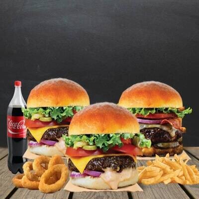 3'Lü Et Burger Menü(Aile Boyu)