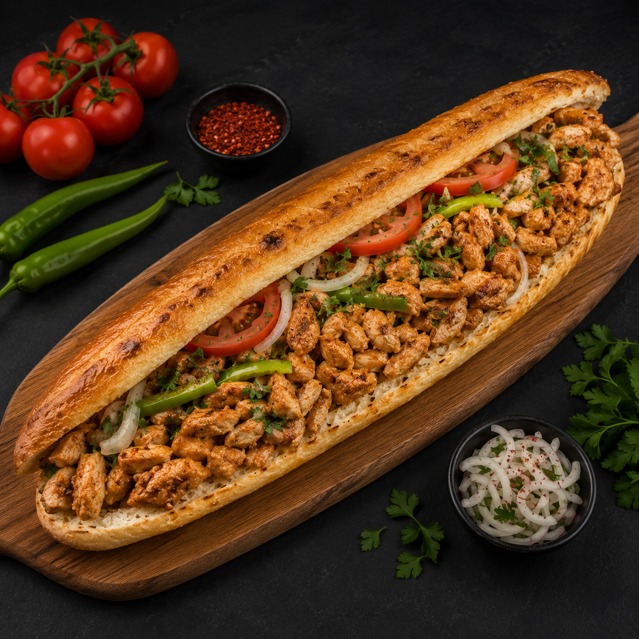 35 CM Boru Pide Arası saç kavurma Tavuk