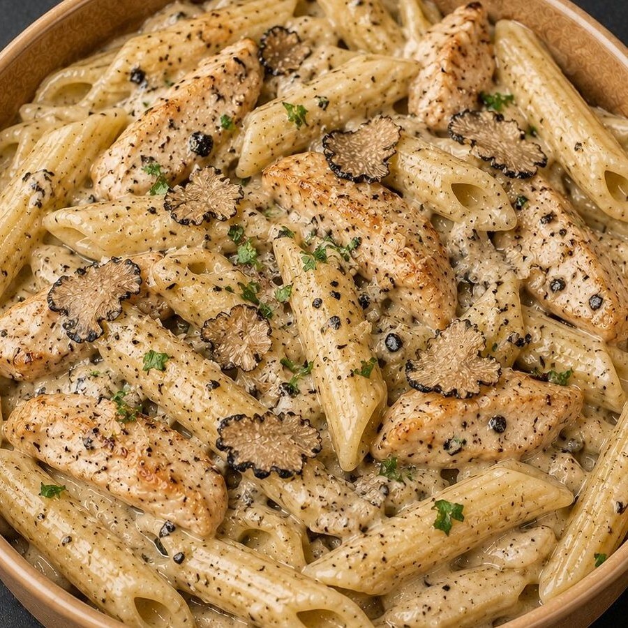 Kremalı Trüf Soslu Mantarlı Tavuklu Makarna