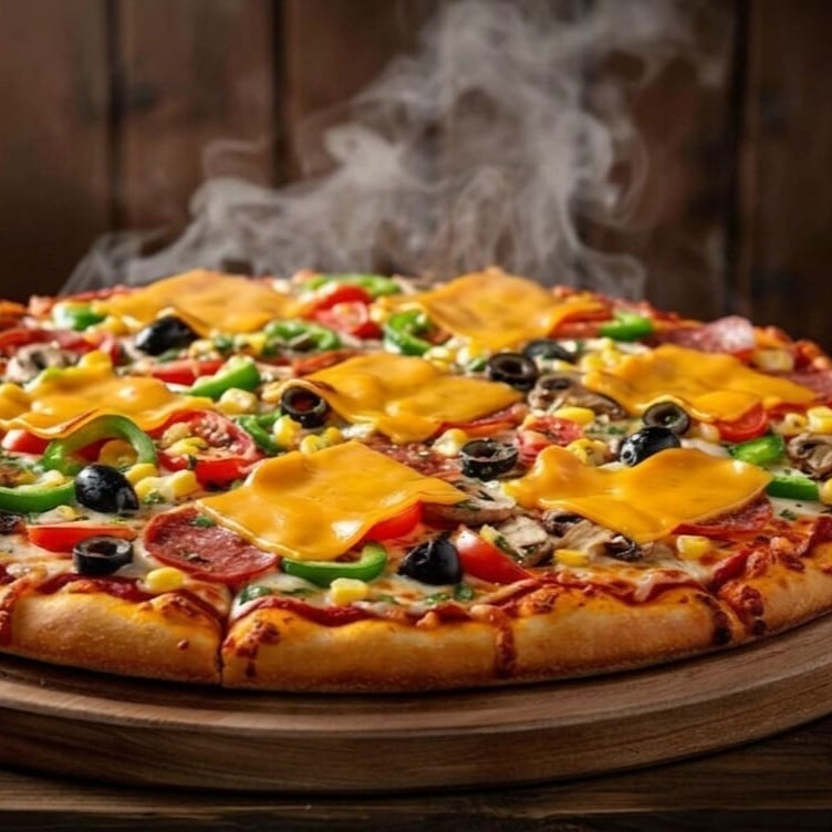 Cheddarlı Karışık Pizza (Orta Boy) Sucuk Sosis Mantar Mısır Biber ile Gurme VIP Pizzacı Pizza
