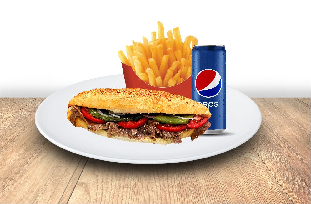Tam Ekmek Et Döner (130 gr.) patates kutu pepsi