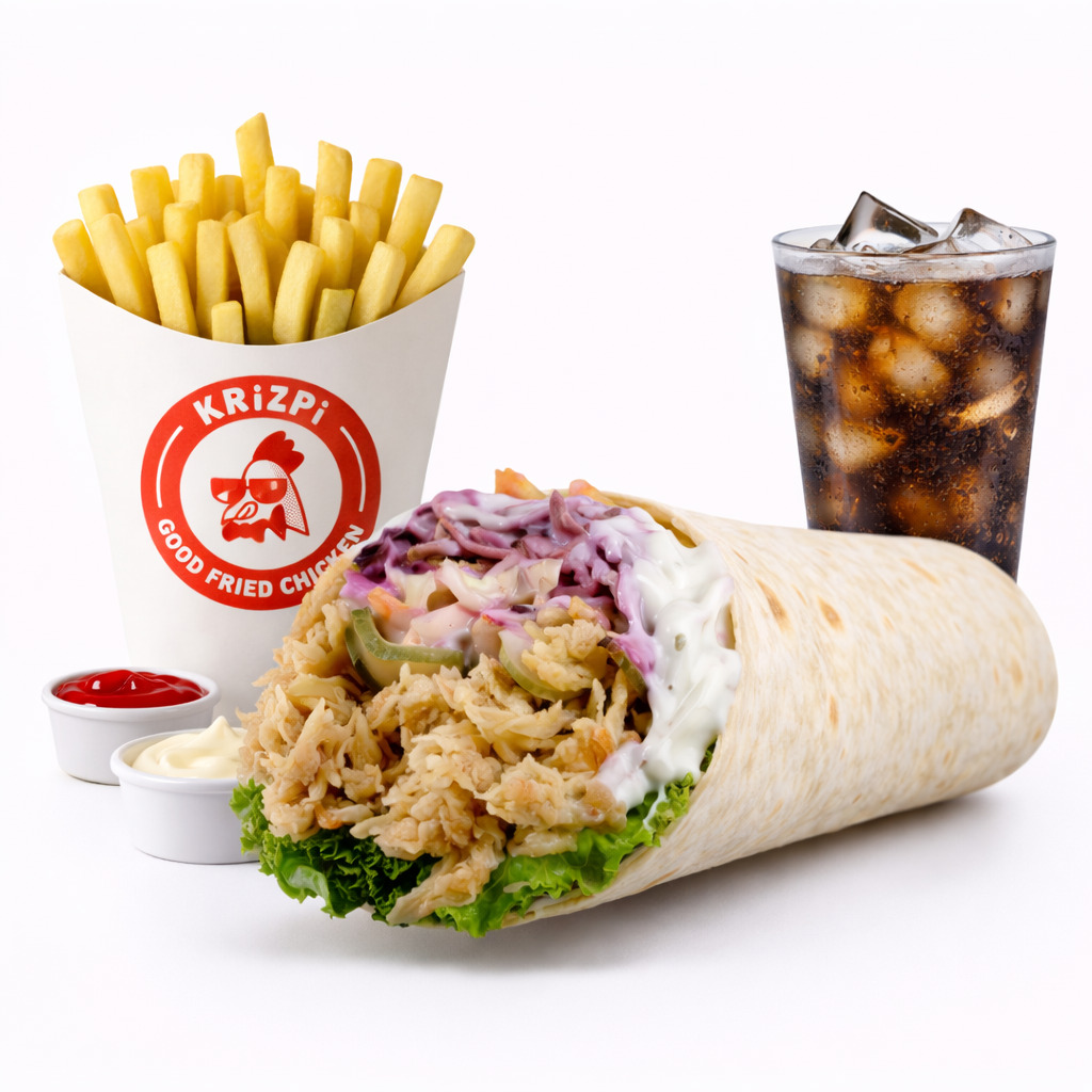Krizpi Wrap + İçecek + Patates Kızartması + 2 Adet Sos