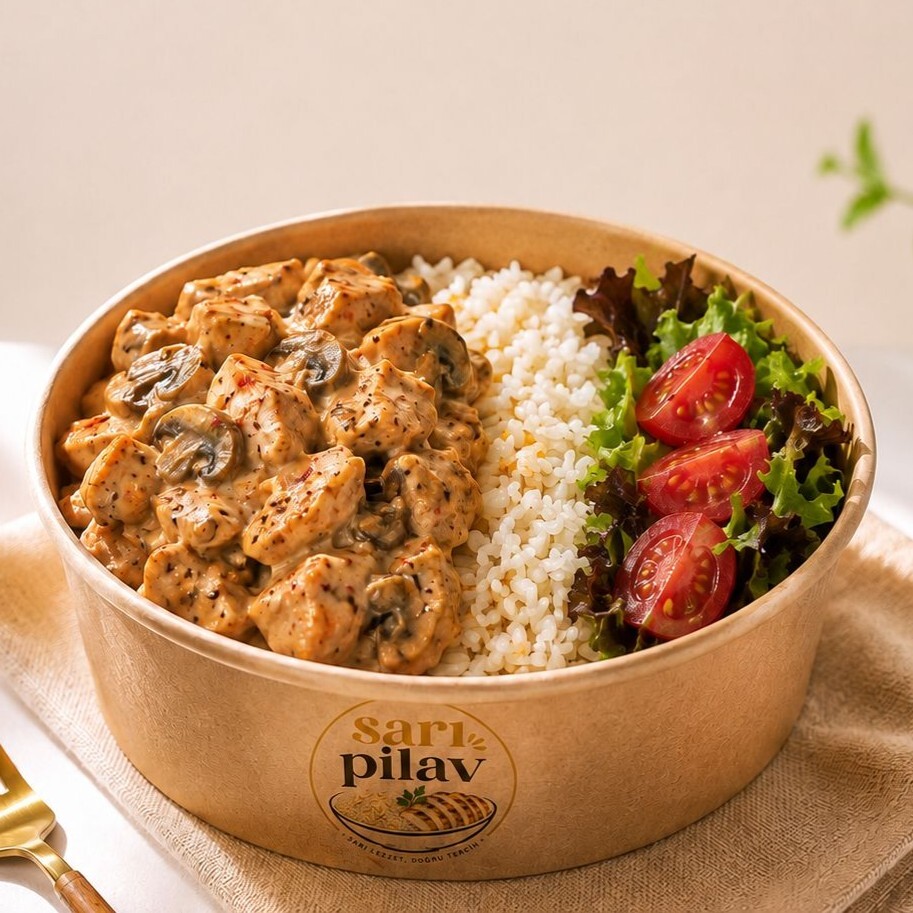 Kremalı Mantarlı Tavuklu Pilav Kasesi