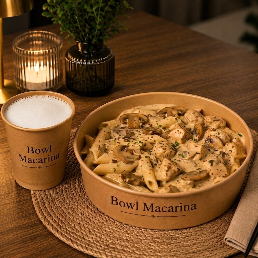 XXL Bowl Penne Makarna & Kremalı Mantarlı Tavuk + Ayran