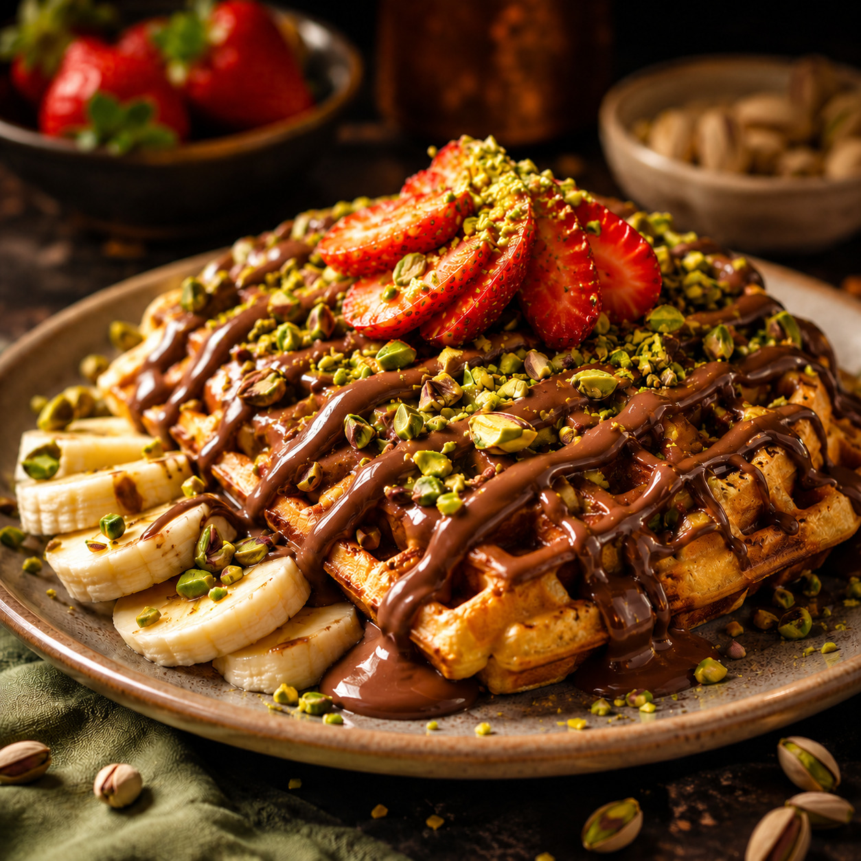 Double Çikolatalı Waffle Tabağı