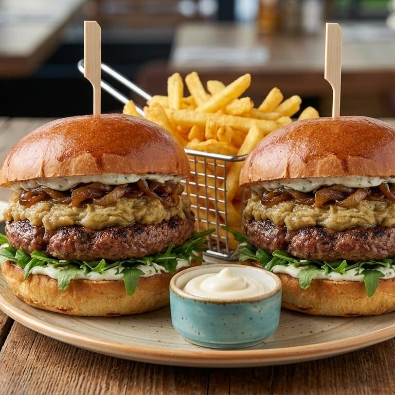 2'li Köz Patlıcanlı Burger + Kızartma