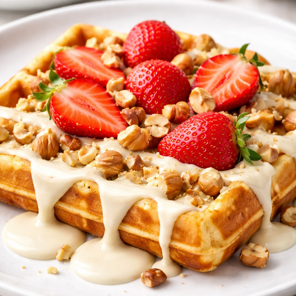 Beyaz Çilek Waffle Büyük Hamur +Bardak Limonata(250ml)