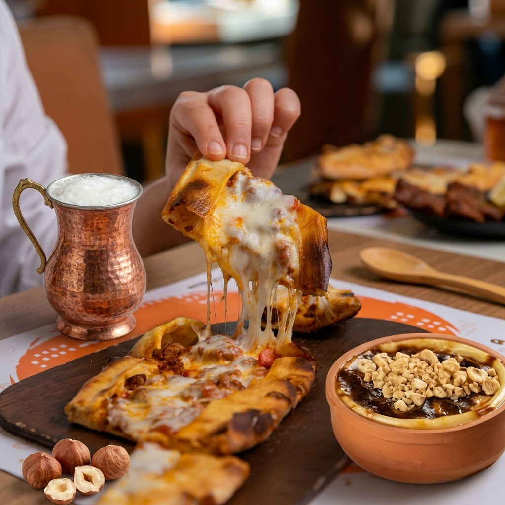 4. Menü (1 Kuşbaşı Kaşarlı Pide + 1 Sütlaç + 1 Ayran (30 cl))