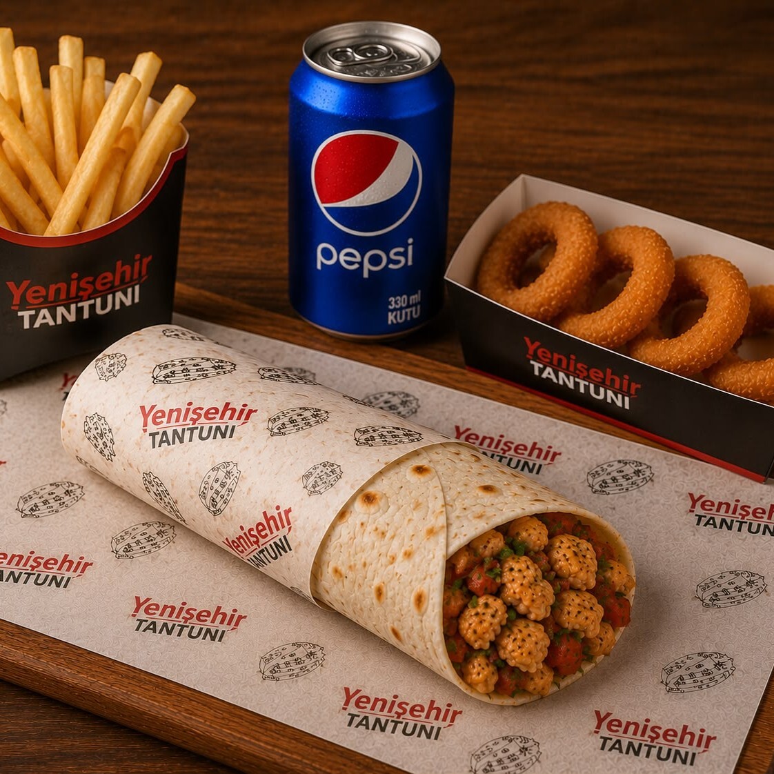 Tavuk dürüm+Patates+Soğan Halkası+Pepsi Menü