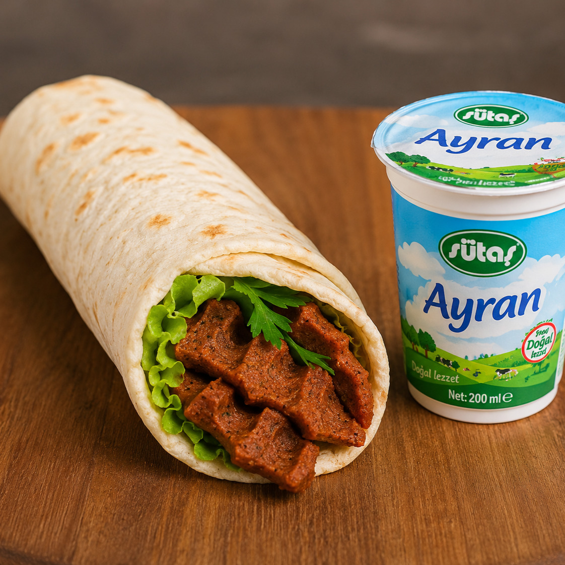Çiğ Köfte Dürüm (150 gr) + Ayran (Küçük)