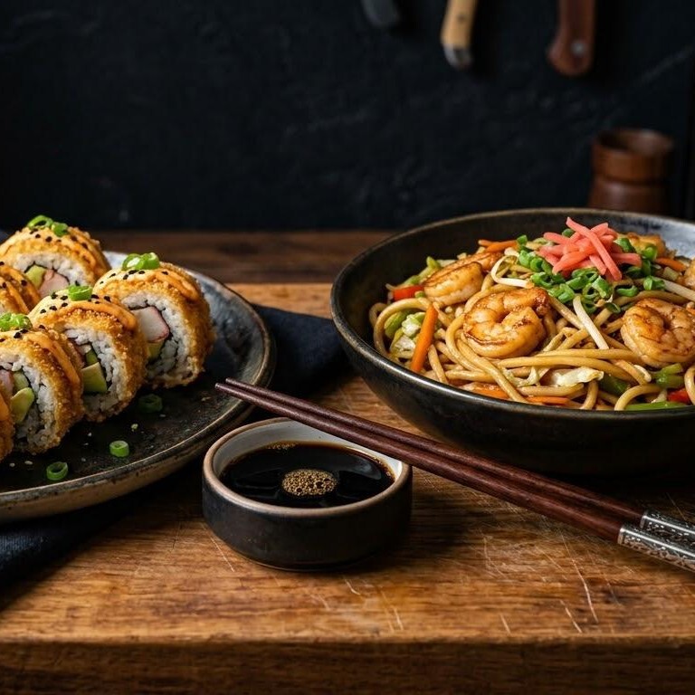California Crunchy Roll + Karidesli Noodle + 1 Coca Cola