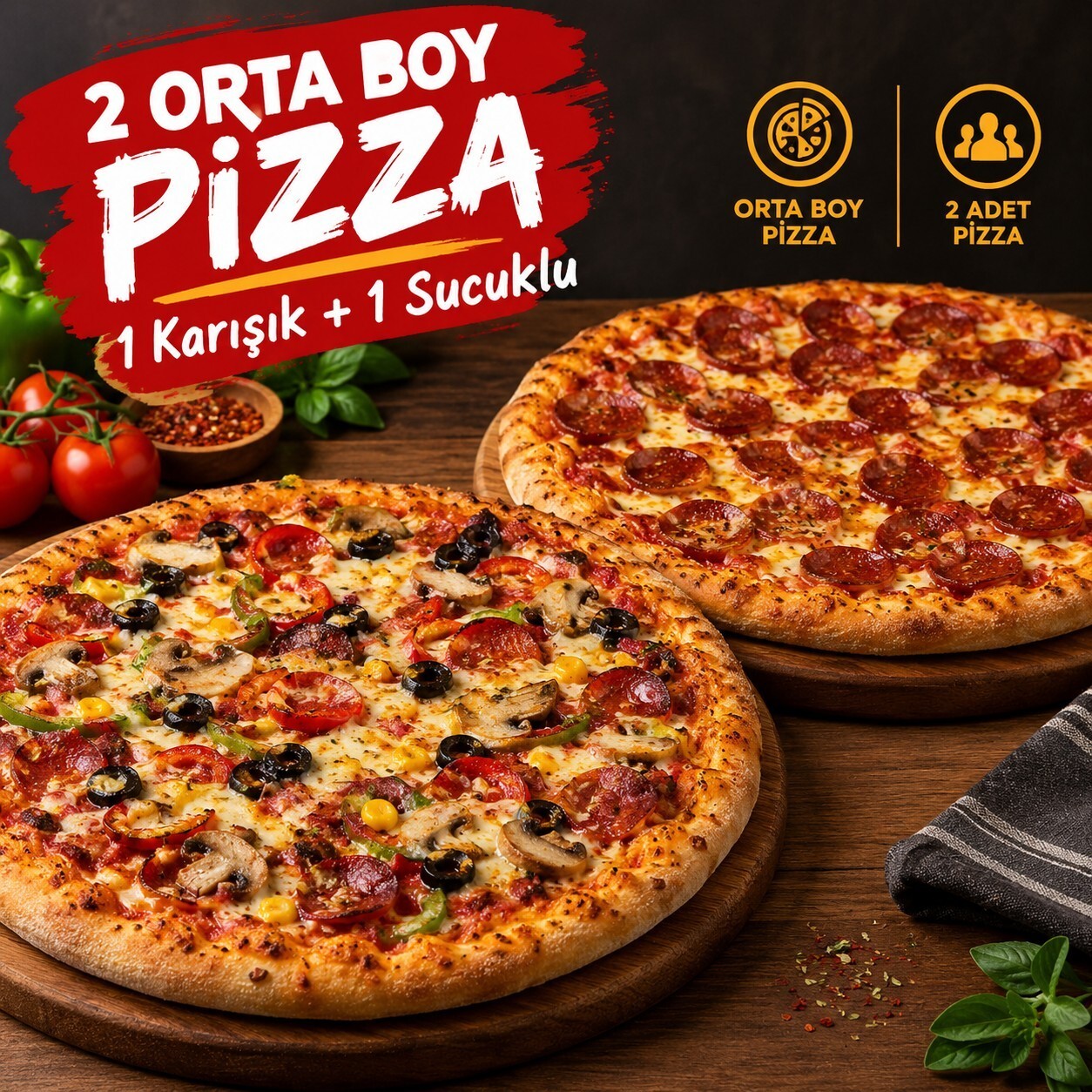 Pizza Arkadaş menü 2 orta boy pizza
