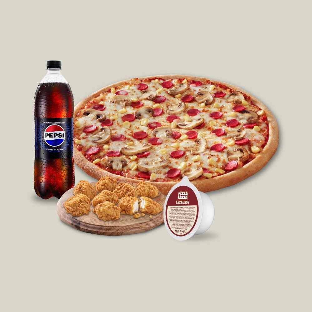 Orta Boy Pizza + Seçeceğiniz Yan Ürün + Pepsi Zero Sugar (1L.)