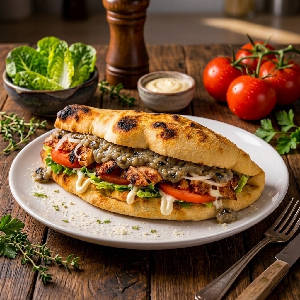 Pide Ekmek Arasına Köz Patlıcanlı Döner