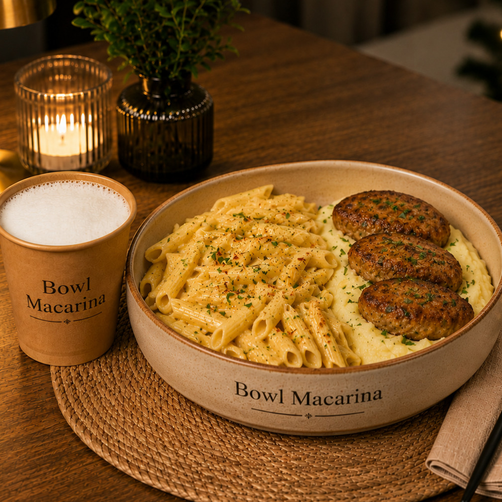 XXL Bowl Penne Makarna & Püreli Kadınbudu Köfte + Ayran