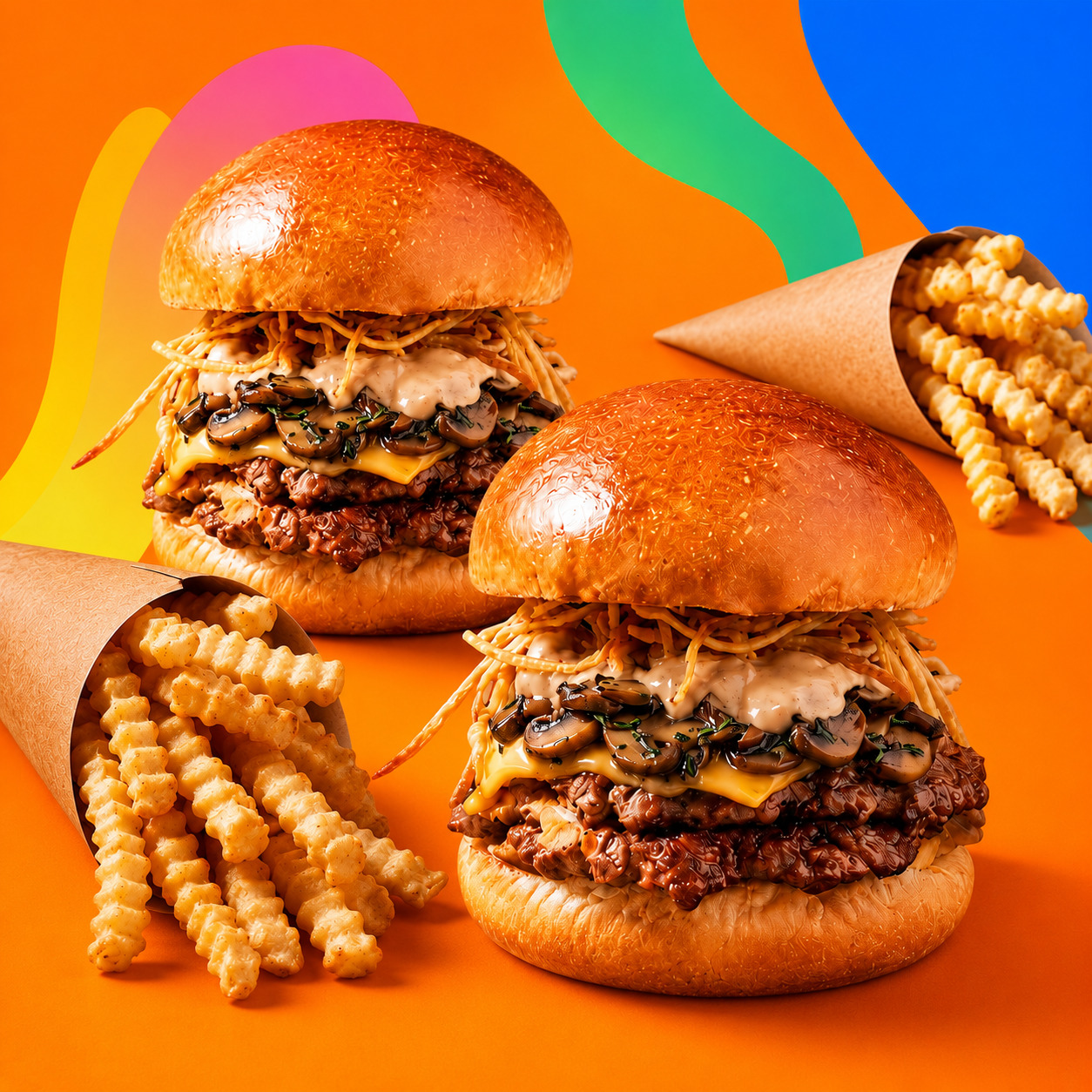 2 x Mantar Smash Burger & Tırtıklı Patates