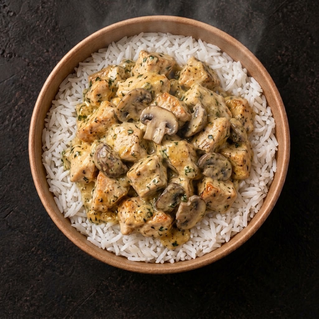 Kremalı Mantarlı Tavuklu Pilav