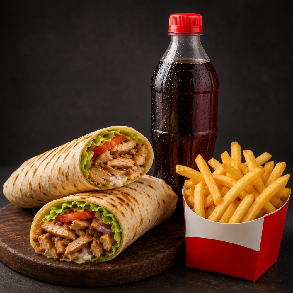 2li tavuk dürüm +1lt cola +patates
