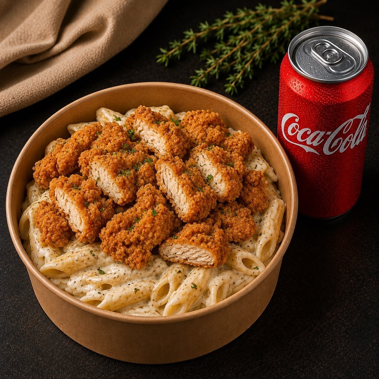Çıtır Tavuklu Kremalı Penne + İçecek