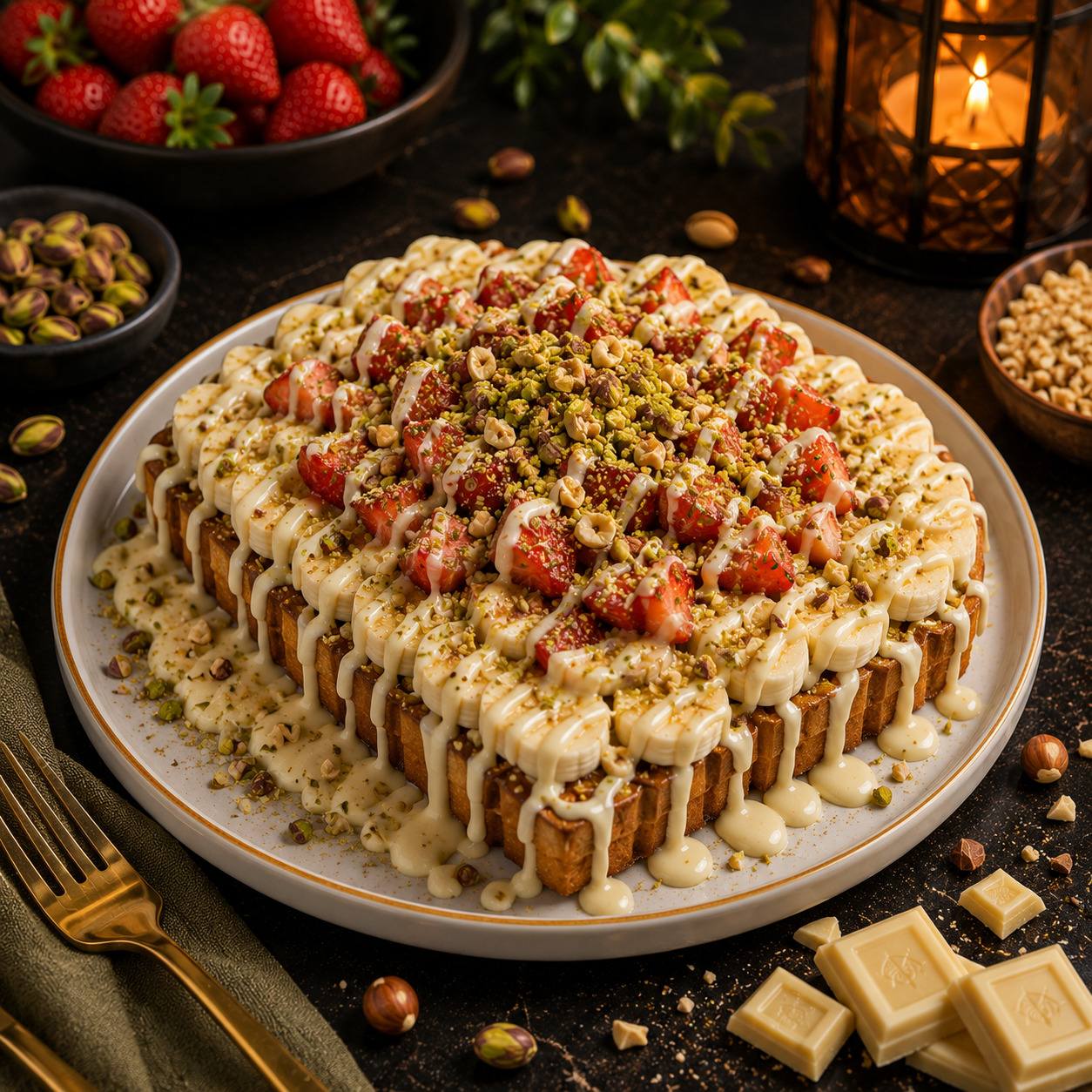 Beyaz Çikolatalı Muzlu Çilekli Waffle