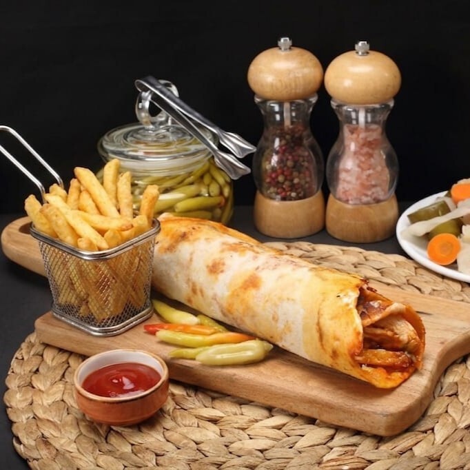 (5 Adet) Hatay Usulü Tavuk Döner Dürüm (100 gr) + Patates Kızartması