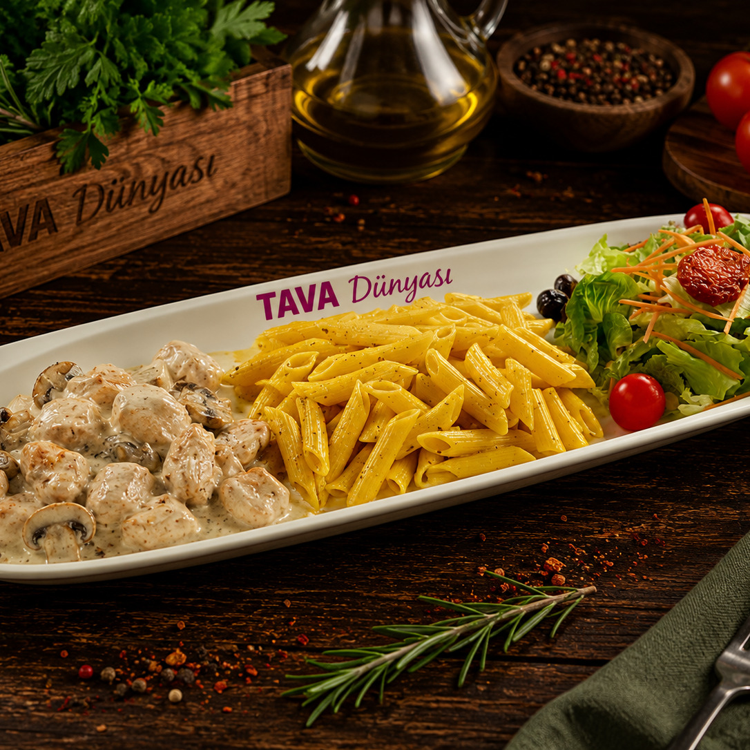 Kremalı Mantarlı Tavuk + Kremalı Penne + Akdeniz Salata