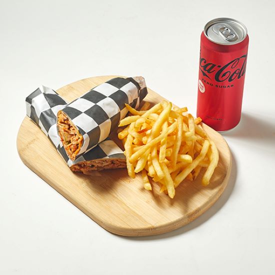 Hatay Tavuk Döner Dürüm (120 gr) & Patates parmak& kola Menü