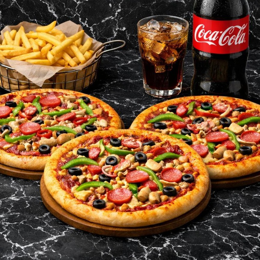 3 Adet Karışık Pizza Menü (Orta Boy)