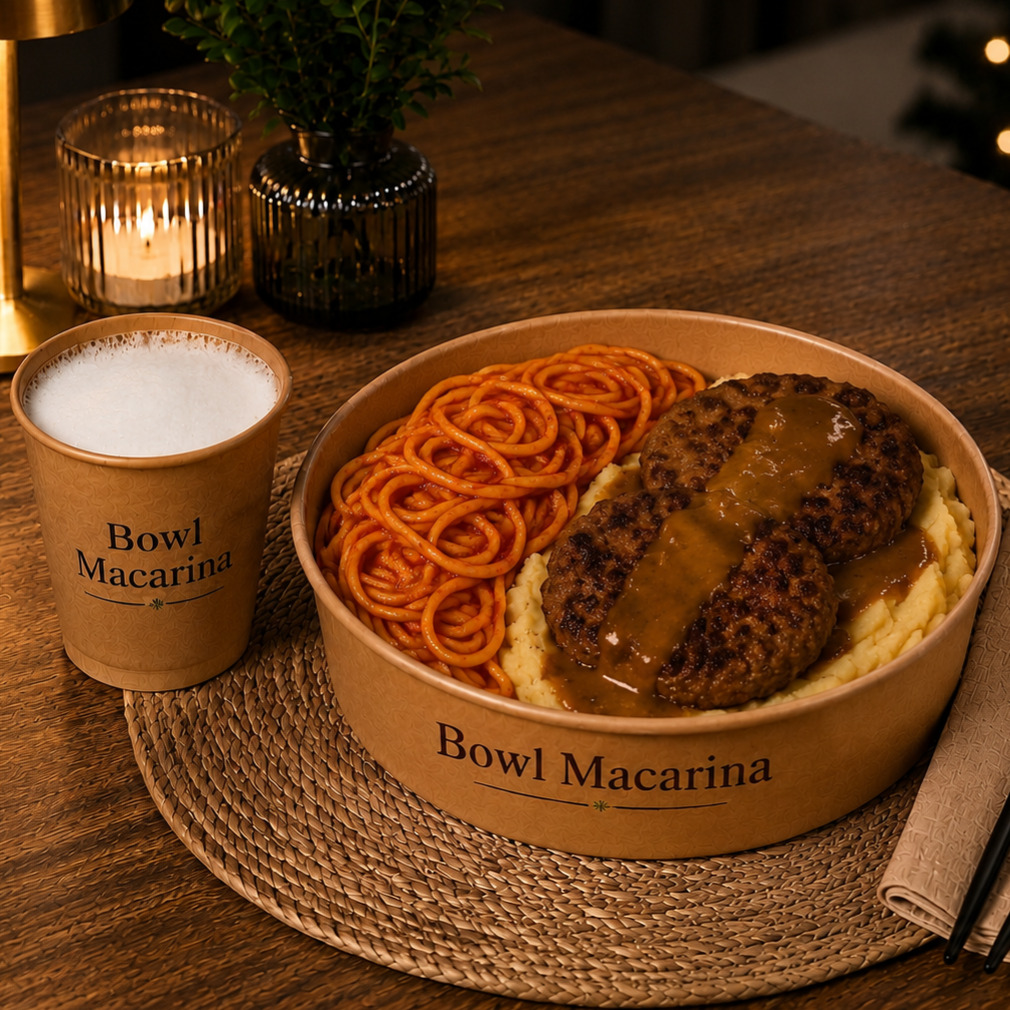 XXL Bowl Soslu Spagetti & Püreli Rosto Köfte + Ayran