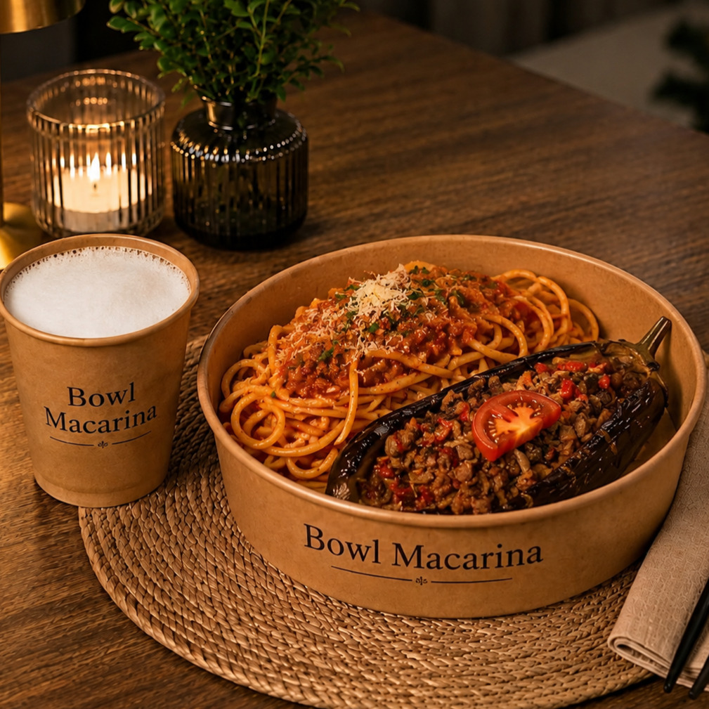 XXL Bowl Soslu Spagetti & Karnıyarık + Ayran