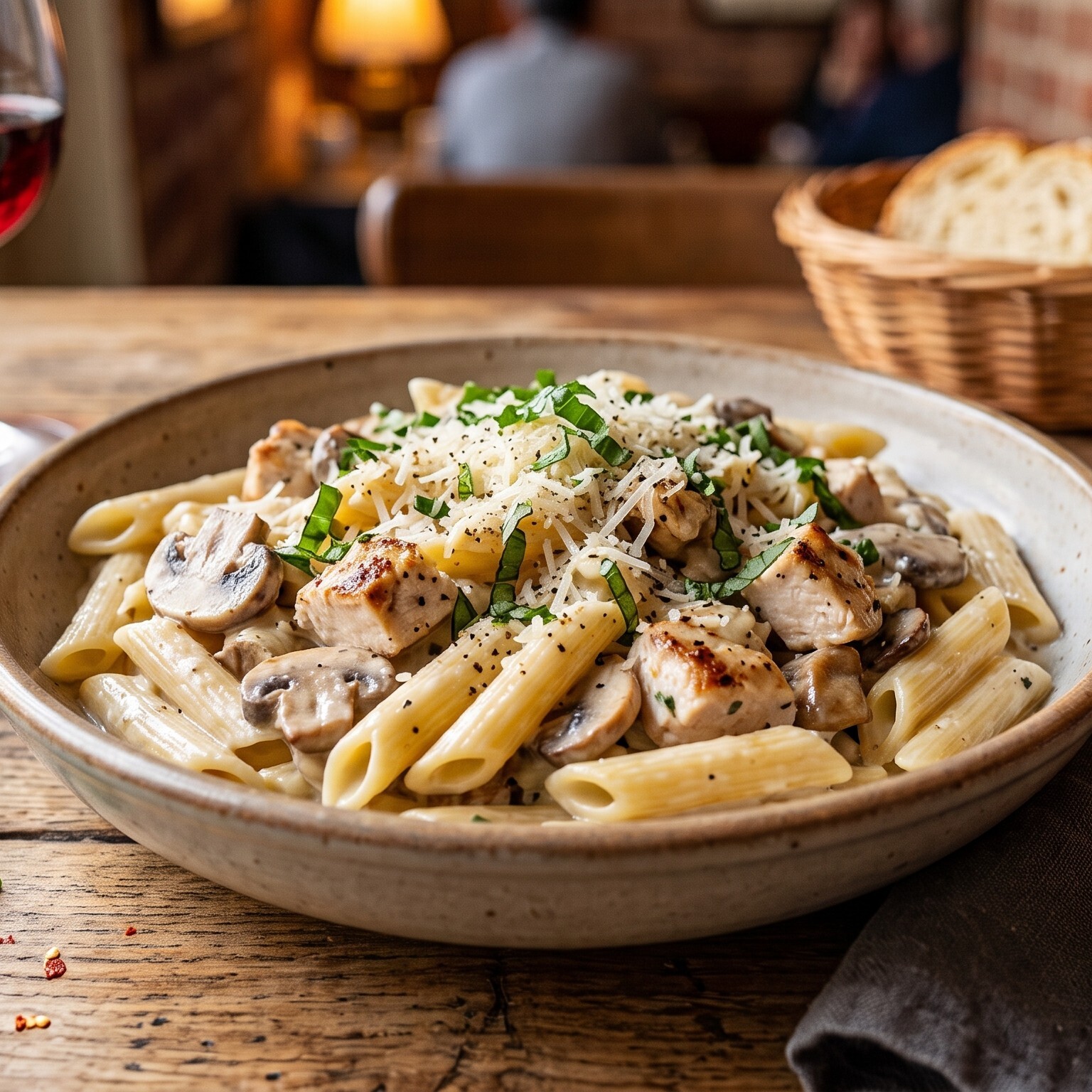 Kremalı Tavuklu Mantarlı Penne Makarna