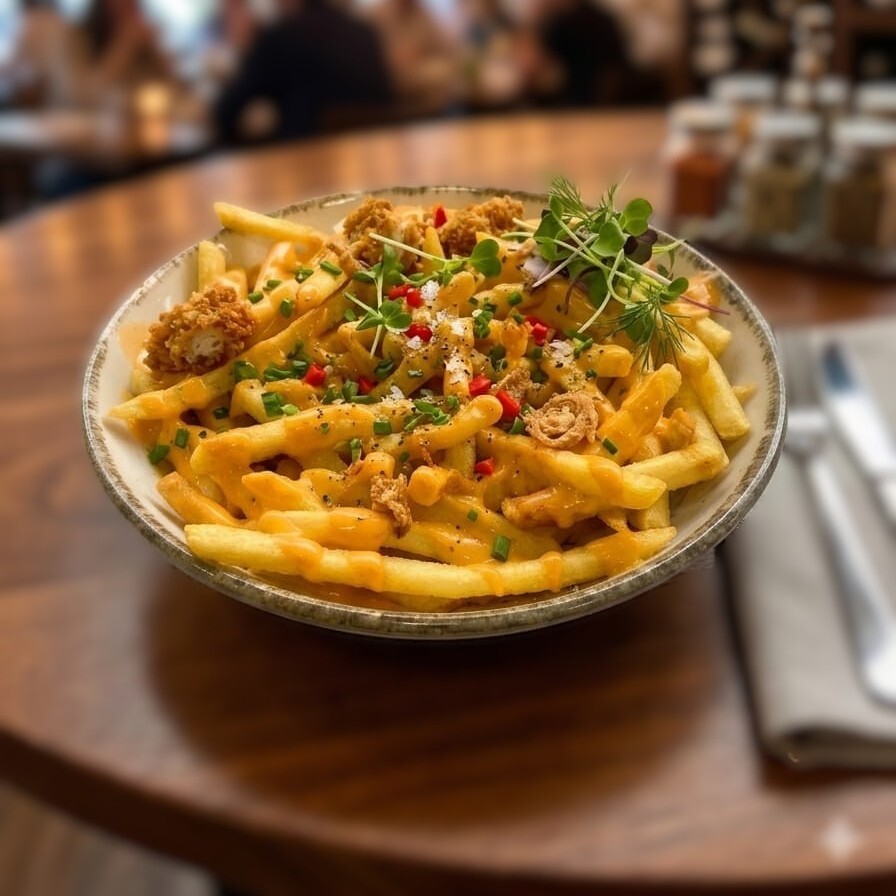 Cheddar sauce french fries
