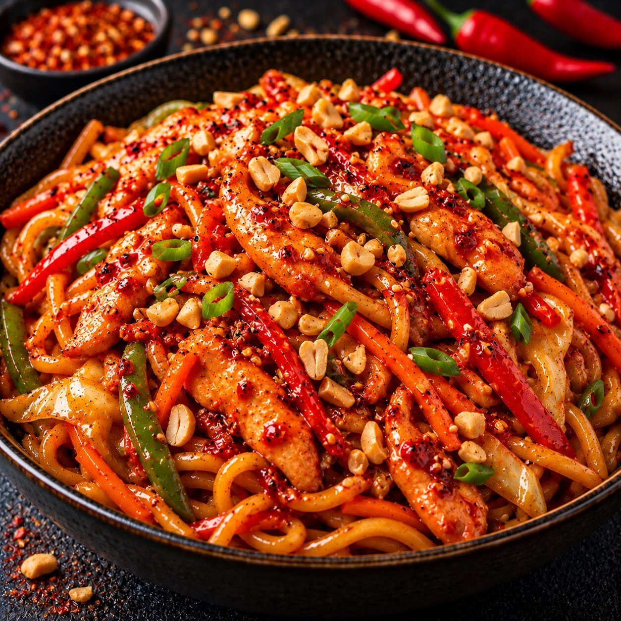 Acı Soslu Tavuklu Noodle