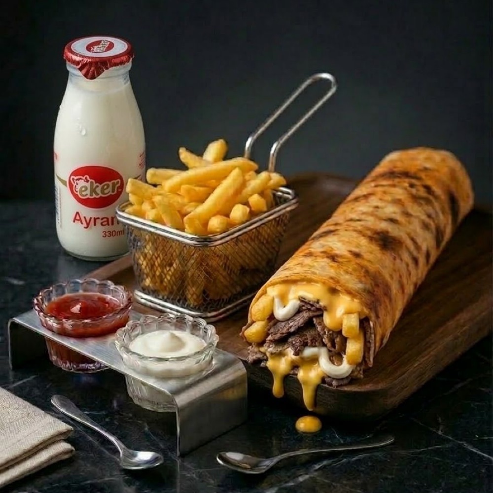 Zurna Et Döner Dürüm Cheddarlı Ayranlı Menü ( 200 Gr )