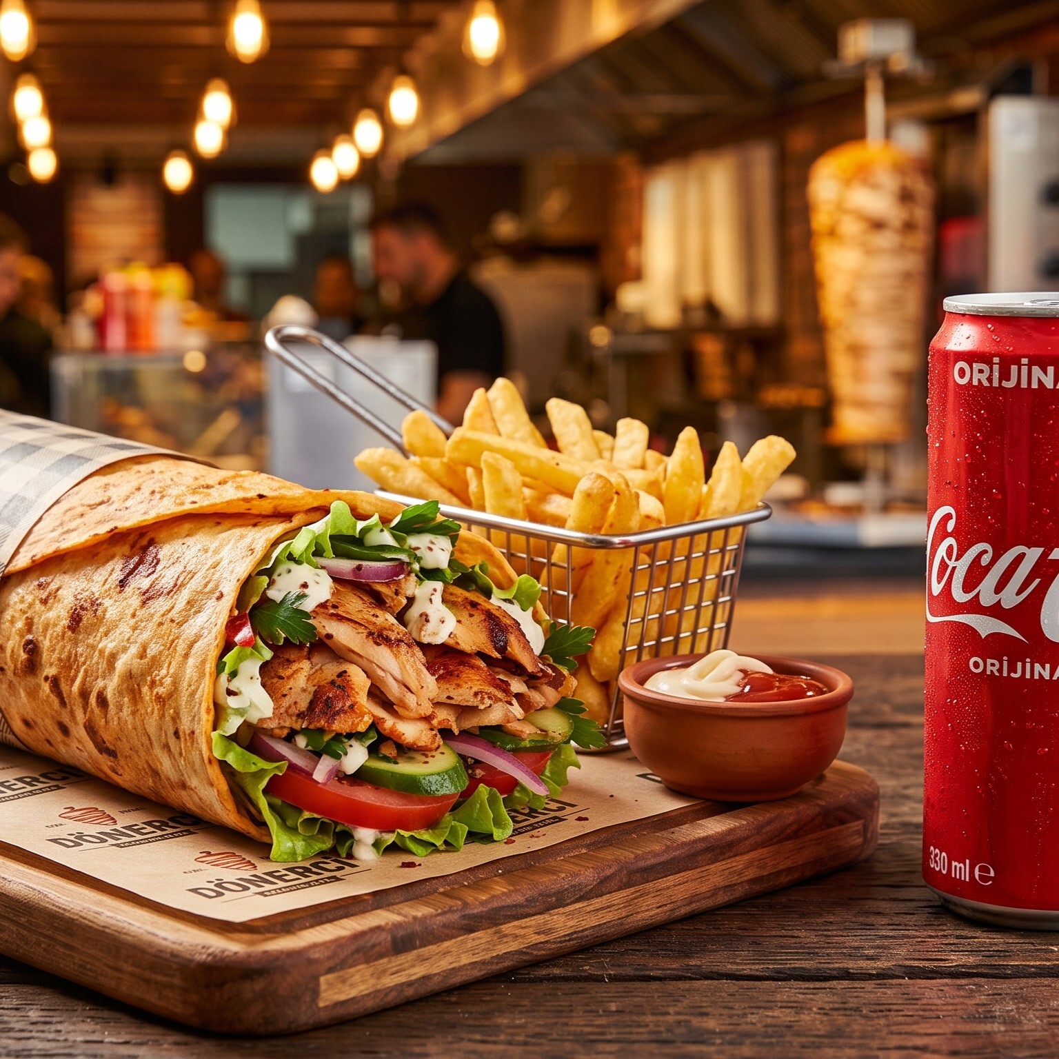 Tavuk Döner Dürüm + Patates Kızartması + Coca Cola (330 ml)