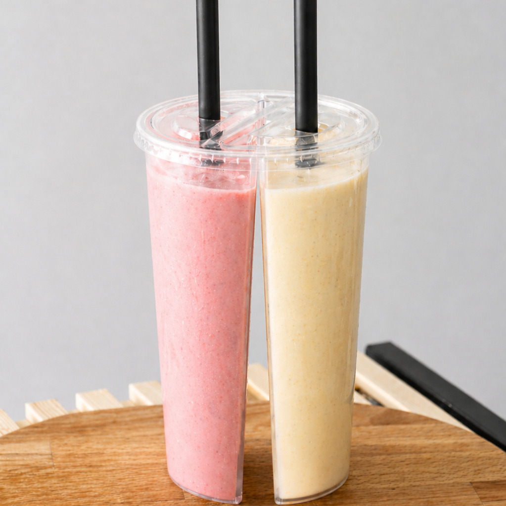 İkili Bardak Çilek&Muz Smoothie (Protein Tozu İlaveli Seçenek)